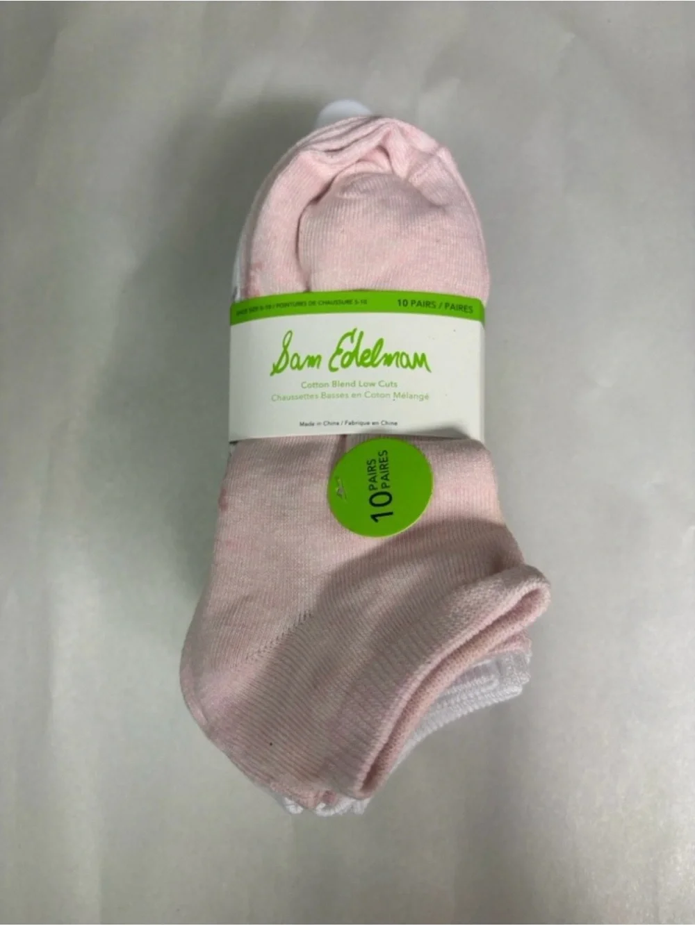 New Sam Edelman Socks Women’s 10 Pair Pink & White Cotton Blend Low Cut Socks
